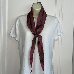Vintage 70s or‎ 80s gray with pink polka dots polyester neck scarf